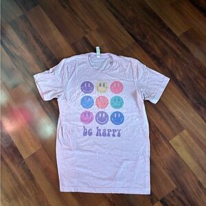 Bella Canvas Pink Kids T-Shirt with Colorful Smiley Faces